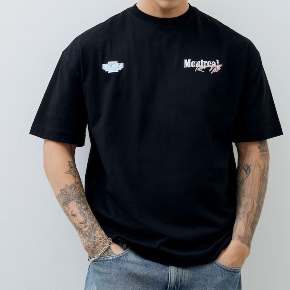 River Island Black Regular Fit Montreal Racing T-Shirt - Size M